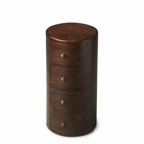 Homeroots 24 in. Wood Round End Table with Four Drawers, Warm Brown 476447